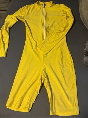 M Collection Yellow Long-Sleeve One-Piece Zipper Romper medium